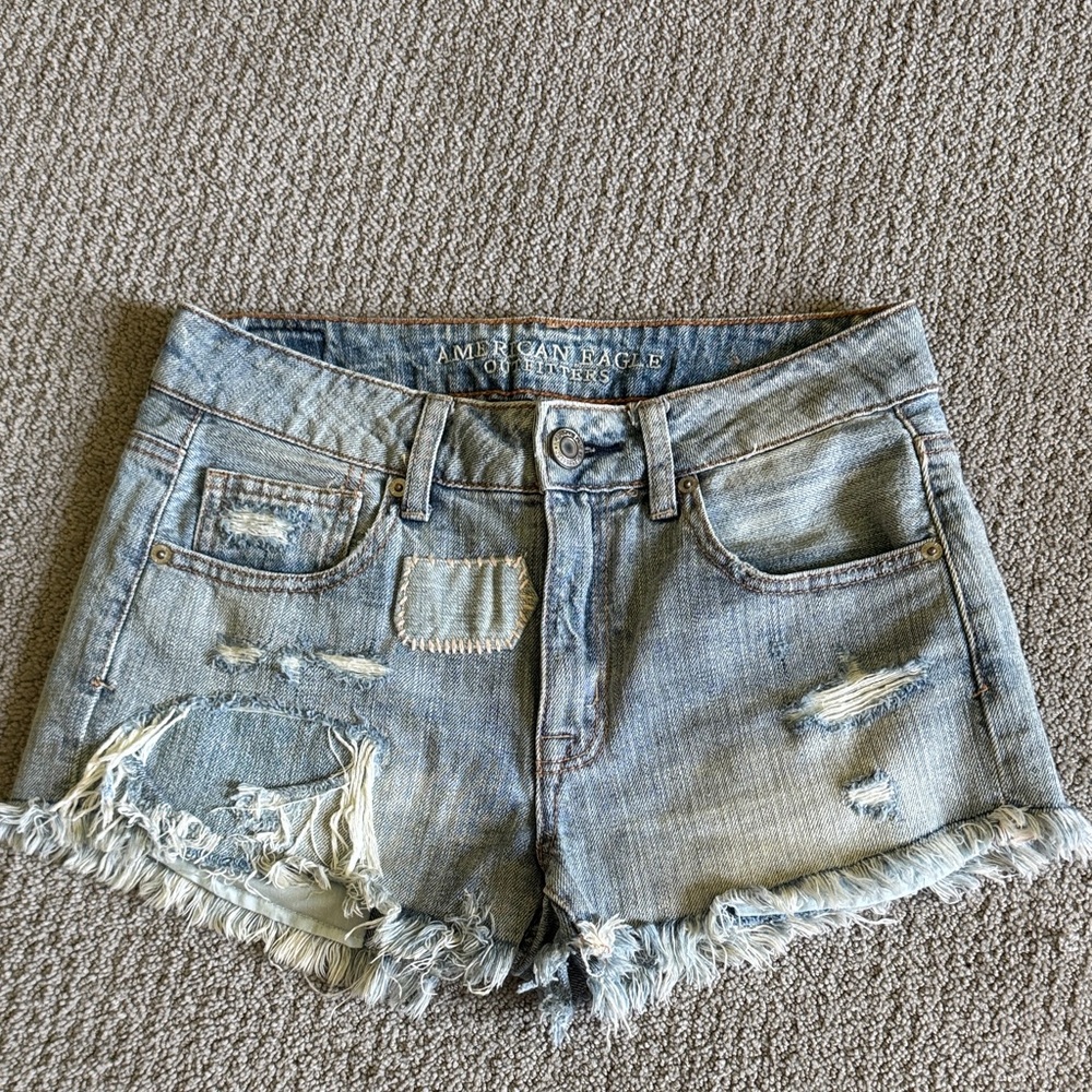American Eagle Outfitters Distressed Light Blue Denim Cutoff Shorts